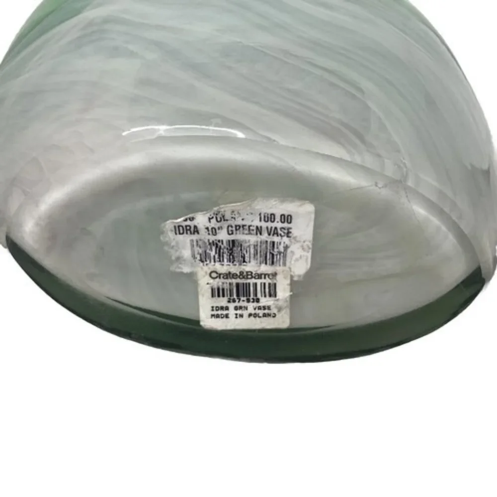 Crate and Barrel IDRA 10” Green Glass Vase Made In Poland Christmas Gift - Picture 3 of 5